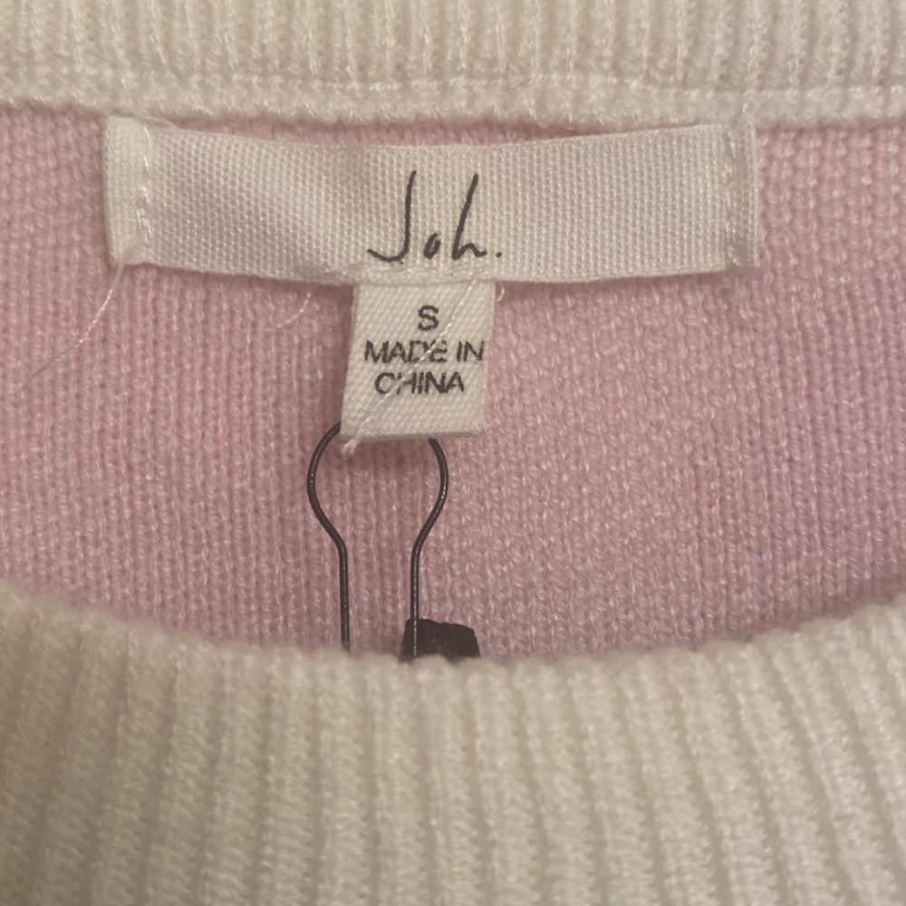 JOH Pink Women's White Pearl Heart Shaped Round Neck Sweater Soft L/S Small NEW - Picture 8 of 12